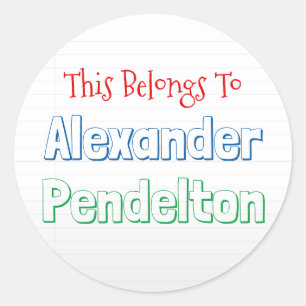 Colourful Notebook Paper Theme Classroom Name Labe Classic Round Sticker