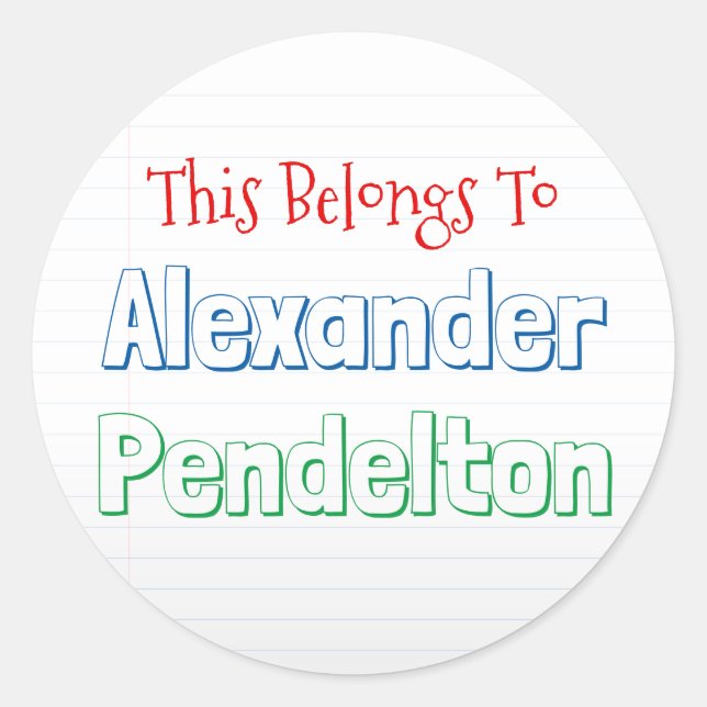 Colourful Notebook Paper Theme Classroom Name Labe Classic Round Sticker (Front)