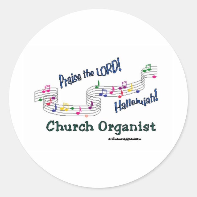 Colourful Notes Organist Classic Round Sticker (Front)