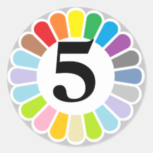 colourful number 5sticker classic round sticker