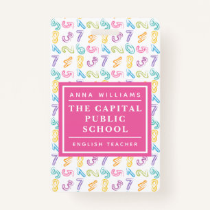 Colourful Number Elementary School Math Teacher ID Badge