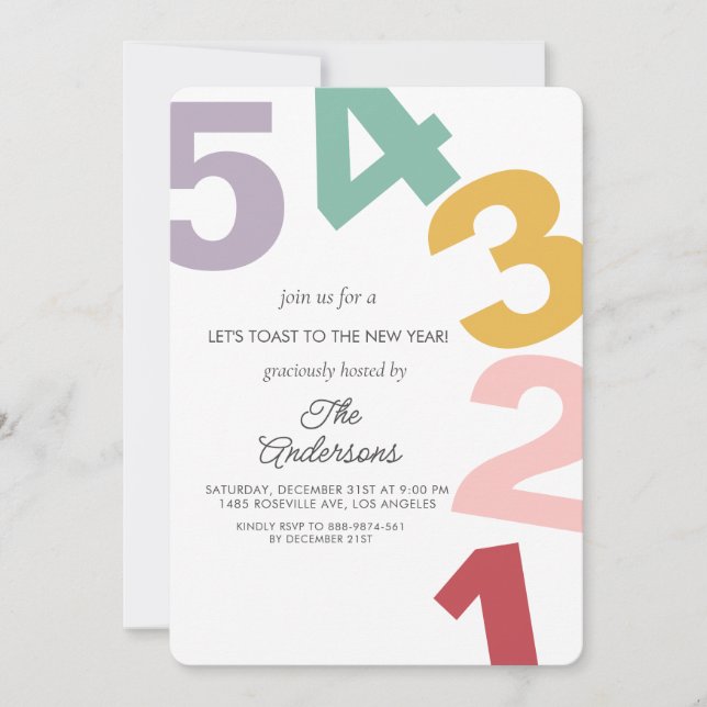 Colourful Number New year eve Party  Invitation (Front)