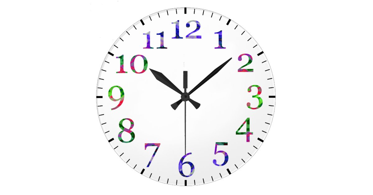 Colourful numbers wall clock. large clock | Zazzle.co.uk