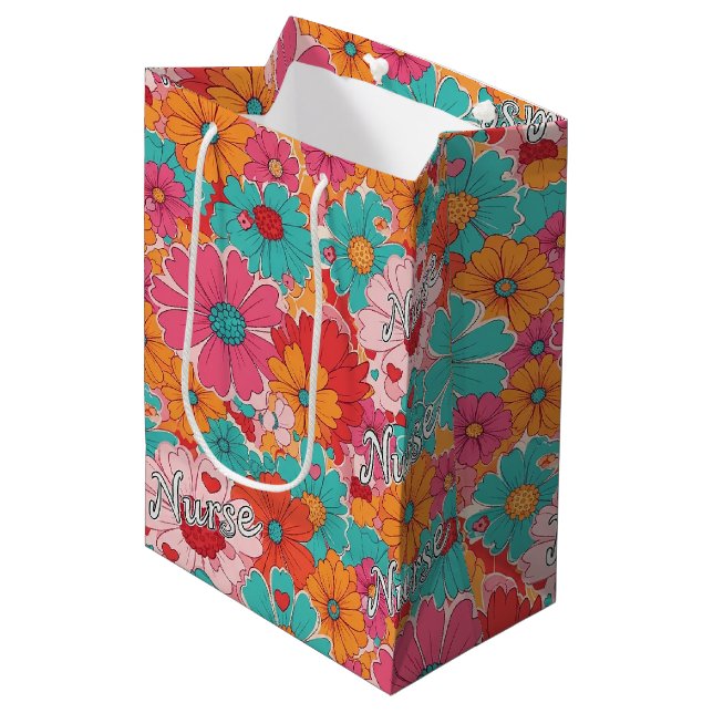 Colourful Nurse Floral Pattern (1) Medium Gift Bag (Front Angled)