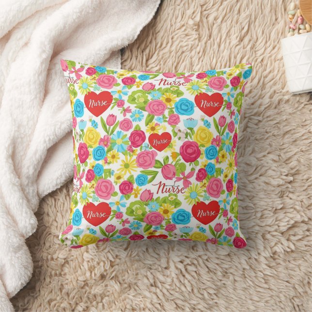 Colourful Nurse Floral Pattern (2) Cushion (Blanket)