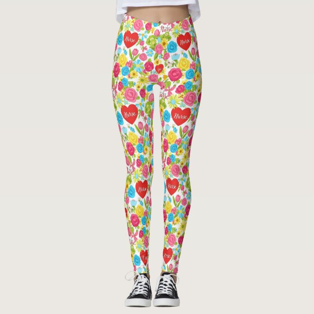 Colourful Nurse Floral Pattern (2) Leggings (Front)