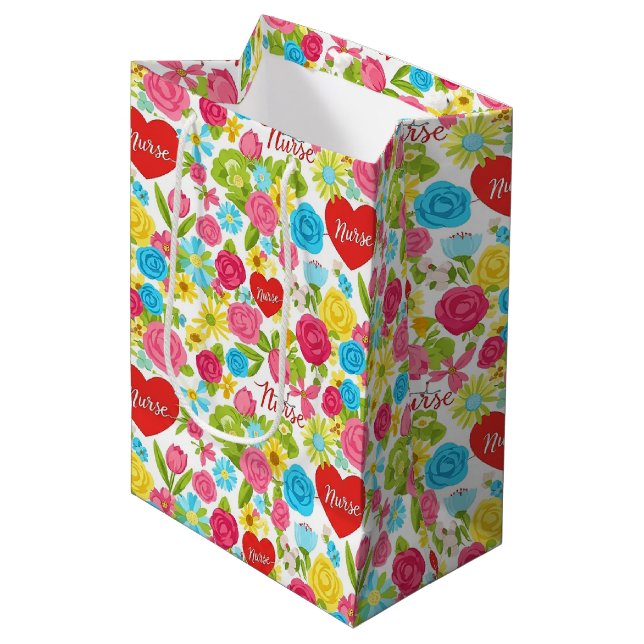 Colourful Nurse Floral Pattern (2) Medium Gift Bag (Front Angled)