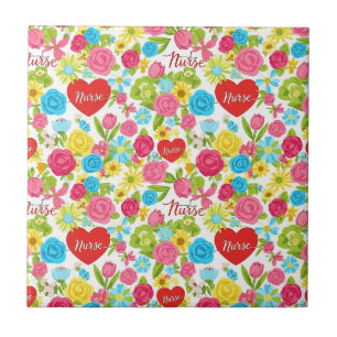 Colourful Nurse Floral Pattern (2) Tile