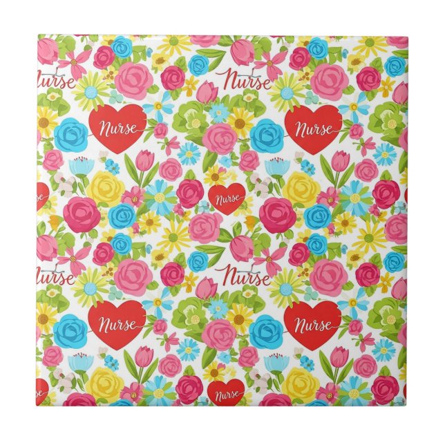 Colourful Nurse Floral Pattern (2) Tile (Front)