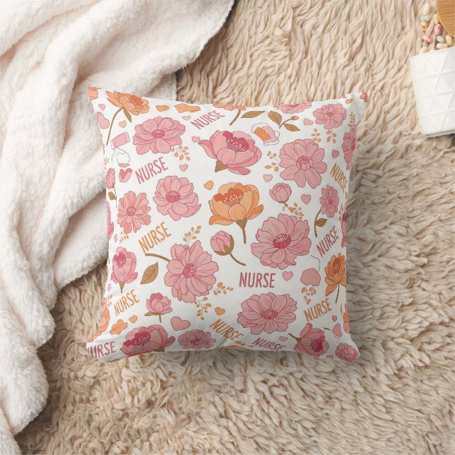 Colourful Nurse Floral Pattern (3) Cushion (Blanket)