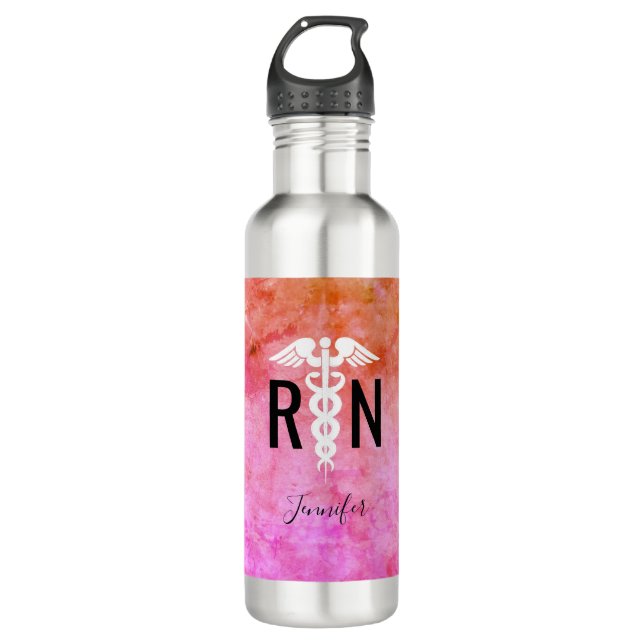 Colourful Nurse RN Medical Caduceus Personalised 710 Ml Water Bottle (Front)