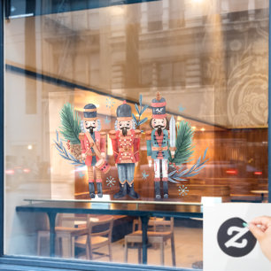 Colourful nutcracker with evergreens window cling