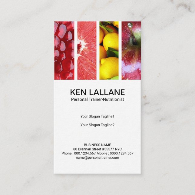 Colourful Nutritious Super Fruits Personal Trainer Business Card (Front)