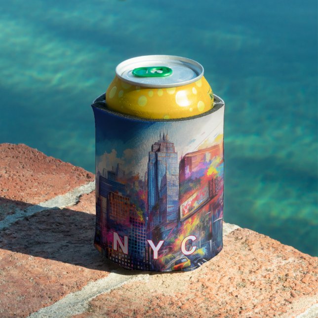 Colourful NYC Skyline Abstract Art Can Cooler (In Situ Pool)