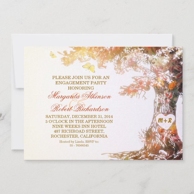 colourful oak tree engagement party invitations (Front)