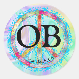 Colourful OB Ocean Beach California Peace Sign Classic Round Sticker
