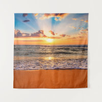 Colourful ocean beach sunrise with deep blue sky a