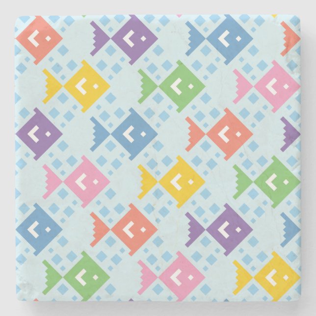 Colourful Ocean Fish Pattern Stone Coaster (Front)