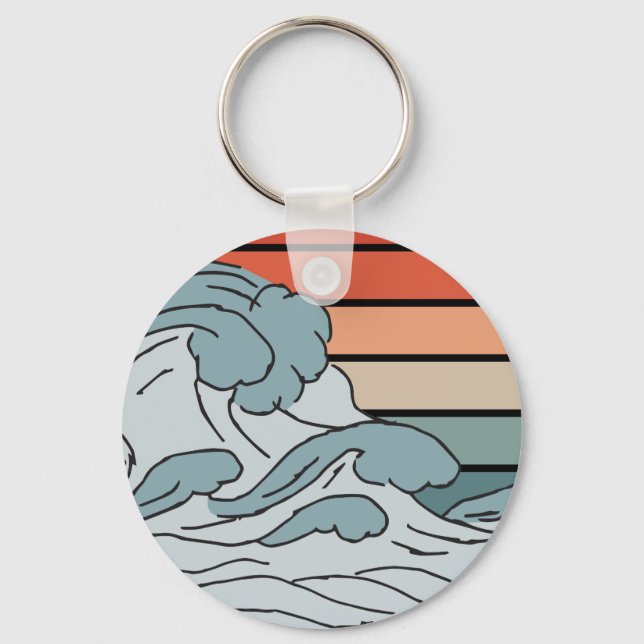 Colourful Ocean Ocean Waves Aesthetic With Beach W Key Ring (Front)