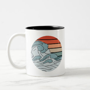 Colourful Ocean Ocean Waves Aesthetic With Beach W Two-Tone Coffee Mug