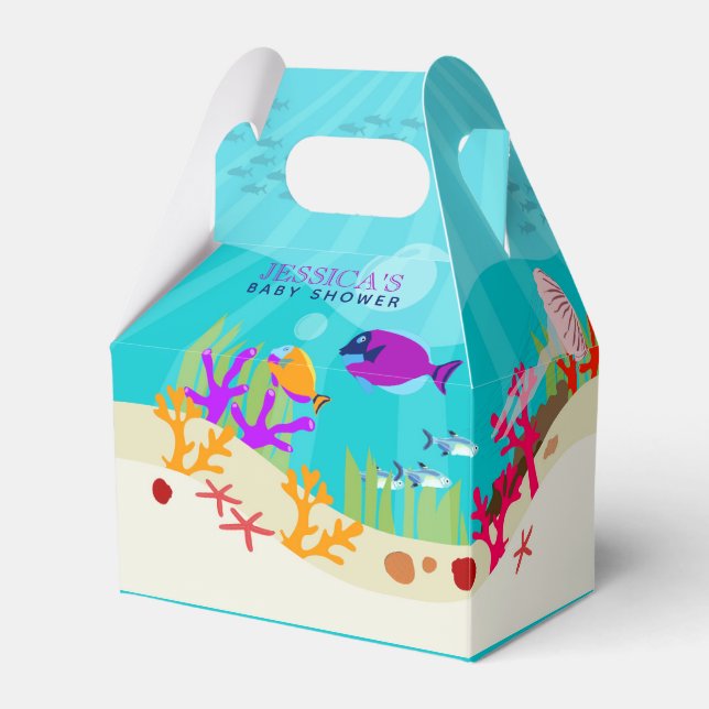 Colourful Ocean Sea Animals Baby Shower Favour Box (Front Side)