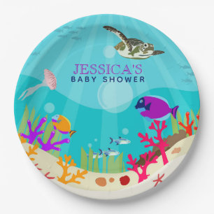 Colourful Ocean Sea Animals Baby Shower Paper Plate
