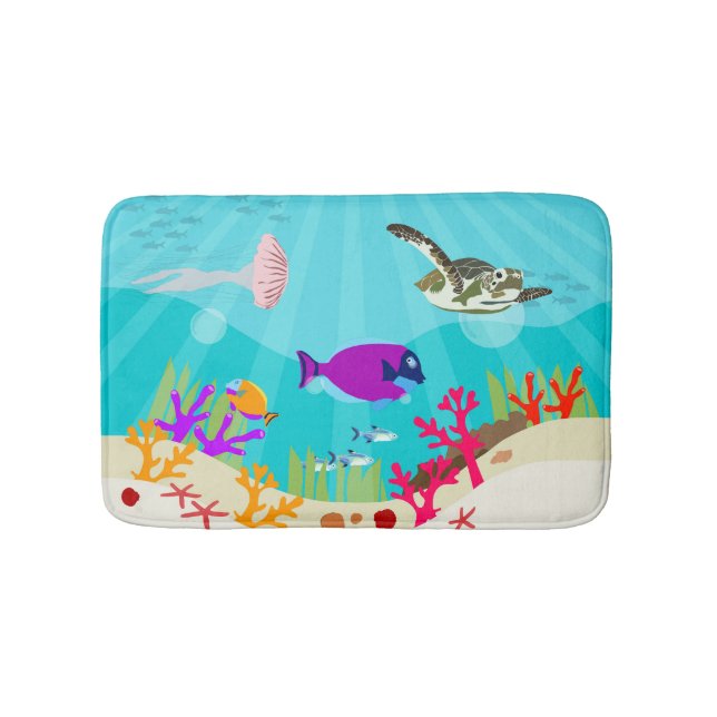 Colourful Ocean Sea Animals Kids Bath Mat (Front)