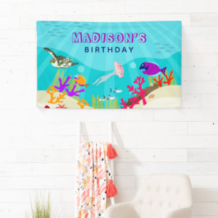 Colourful Ocean Sea Animals Kids Birthday  Banner