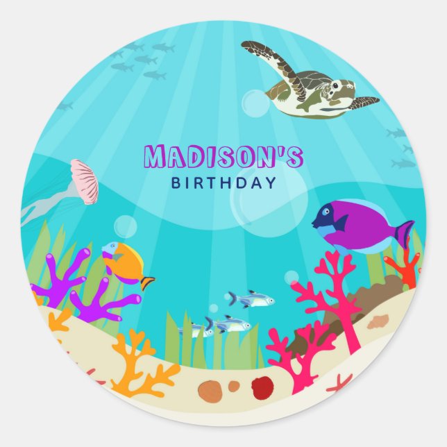 Colourful Ocean Sea Animals Kids Birthday Classic Round Sticker (Front)
