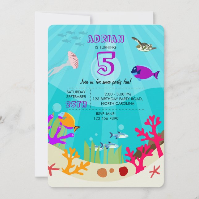 Colourful Ocean Sea Animals Kids Birthday Invitation (Front)