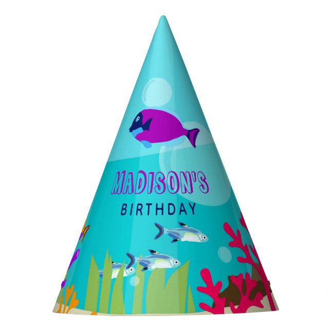 Colourful Ocean Sea Animals Kids Birthday Party Hat (Front)