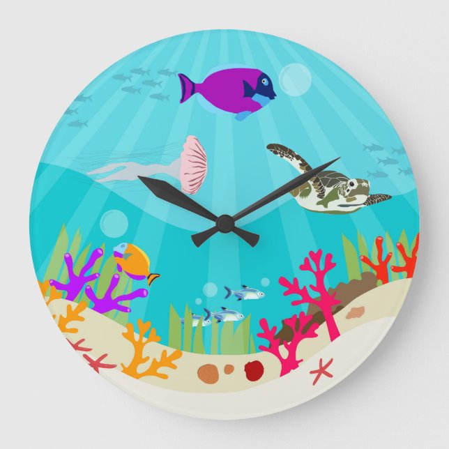 Colourful Ocean Sea Animals Kids  Large Clock (Front)