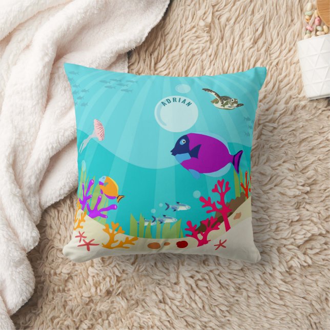 Colourful Ocean Sea Animals Kids Name Cushion (Blanket)