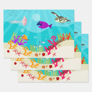 Colourful Ocean Sea Animals Kids  Wrapping Paper Sheet