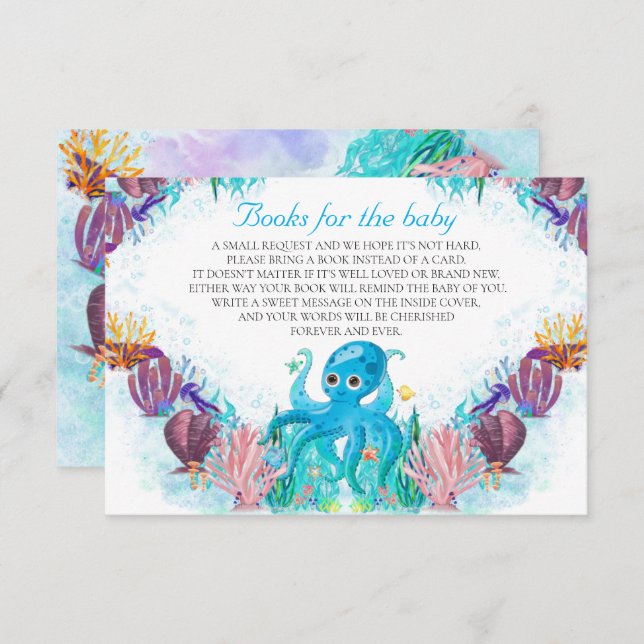 Colourful Ocean Sea Octopus Books for Baby Library Enclosure Card (Front/Back)