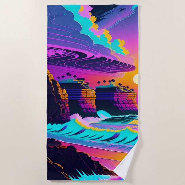 Colourful Ocean Sunset Beach Towel (Front)