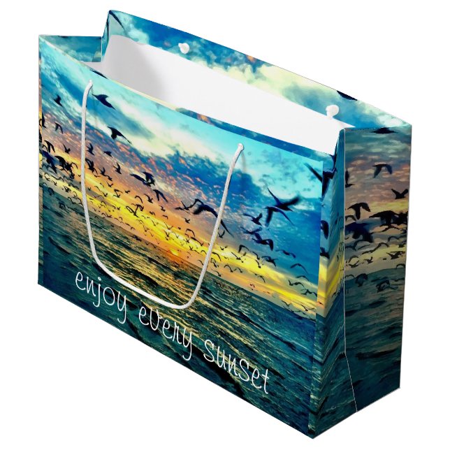 Colourful Ocean Sunset Print Large Gift Bag (Front Angled)