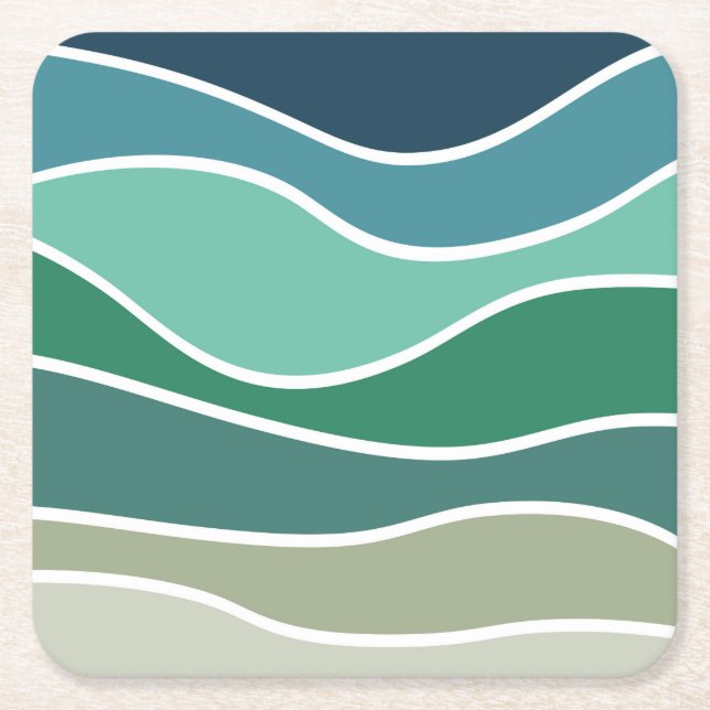 Colourful ocean waves square paper coaster (Front)