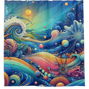 Colourful Ocean Waves Tropical Shower Curtain