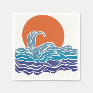 Colourful ocean waves with beautful sunset napkin