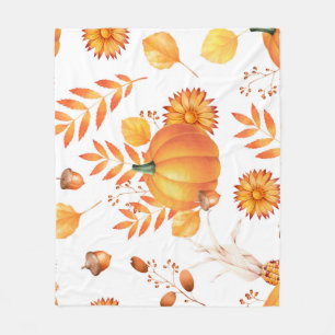 Colourful October Pumpkins Autumn Pattern Fleece Blanket