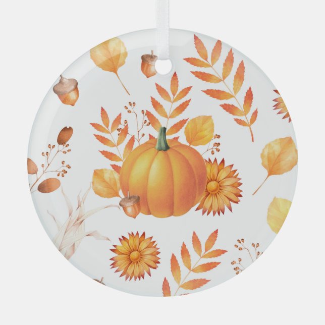 Colourful October Pumpkins Autumn Pattern Glass Tree Decoration (Front)
