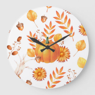 Colourful October Pumpkins Autumn Pattern Large Clock