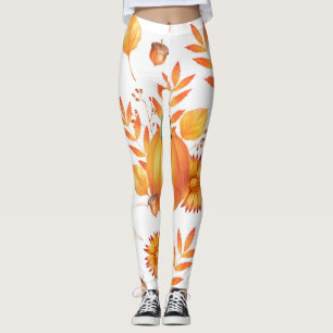 Colourful October Pumpkins Autumn Pattern Leggings