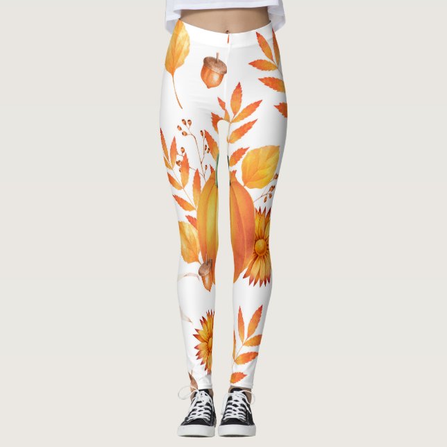 Colourful October Pumpkins Autumn Pattern Leggings (Front)