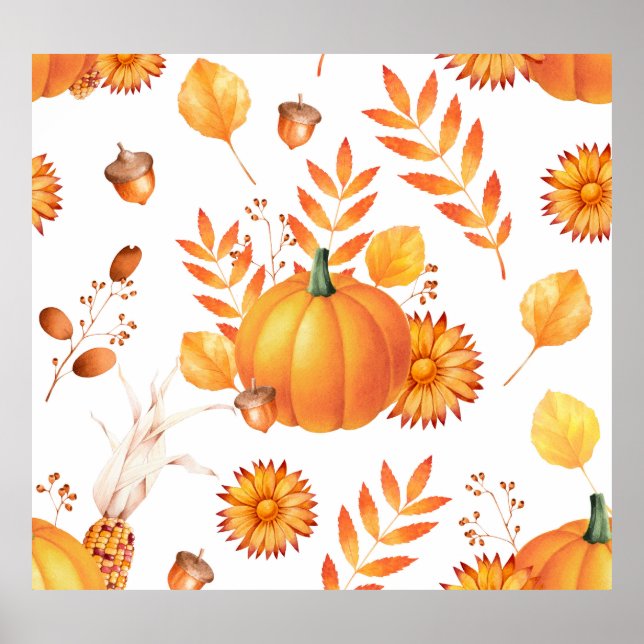 Colourful October Pumpkins Autumn Pattern Poster (Front)