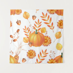 Colourful October Pumpkins Autumn Pattern Tapestry