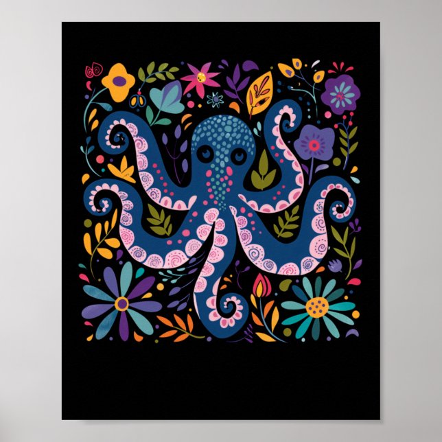 Colourful Octopus Illustration Surrounded  Poster (Front)