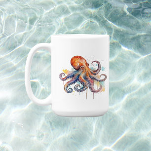 colourful octopus in watercolor  big eyes coffee mug