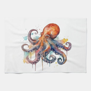 colourful octopus in watercolor   tea towel